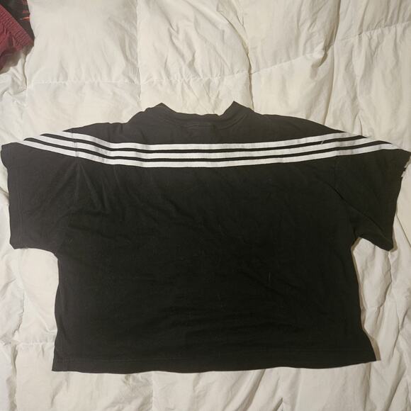 Adidas Trefoil Black 3-Stripe Cotton Cropped Baby Tee T-Shirt Xl Future Icon Euc - Picture 3 of 5